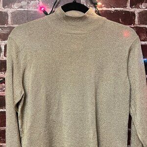 Talbots Gold Metallic Silk Blend Mock Neck Sweater NWT - Size S